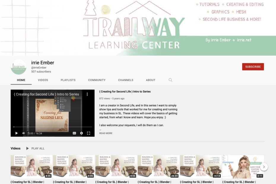 irrie Ember YouTube channel for Trailway Learning Center - Second Life